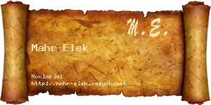 Mahr Elek névjegykártya